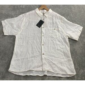 Percival Shirt Mens XXL White Linen Short Sleeve Button Up Pocket Casual Preppy